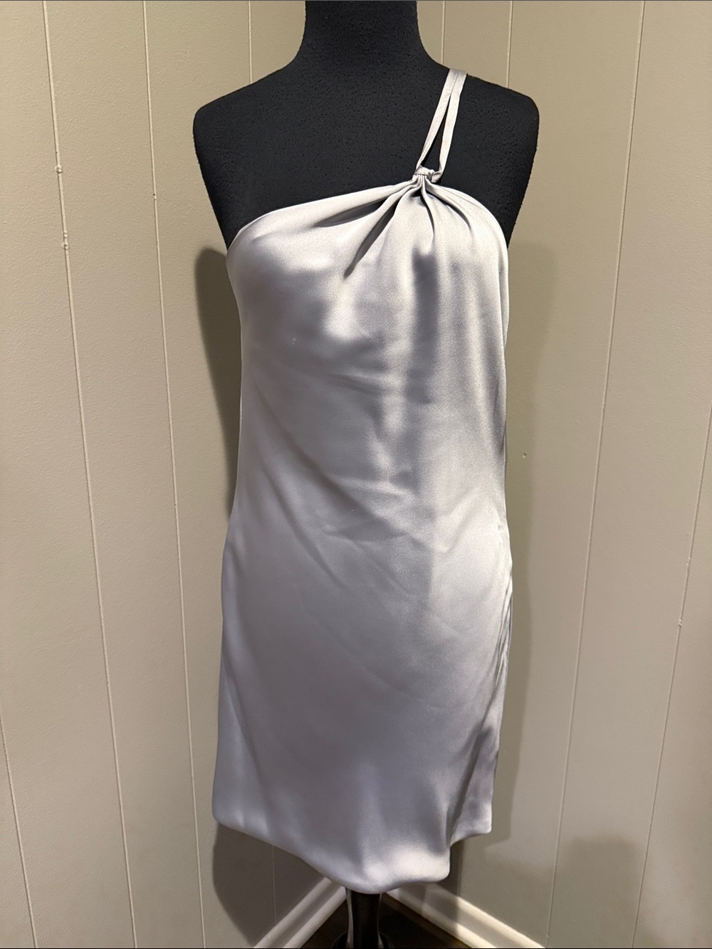 Norma Kamali Women’s Small 36 Silver One-Shoulder Satin Knot Dress